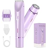 XYOUWEI 2 in 1 Bikini Trimmer for Women, Rechargeable Electric Razors for Women, Wet/Dry Use Lady Electric Shaver for Bikini Face Lip Underarm Legs Pubic Hair
