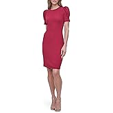 DKNY Womens Short Puff Sleeve Jewel Neck Exposed Zipper Knee Length Dress