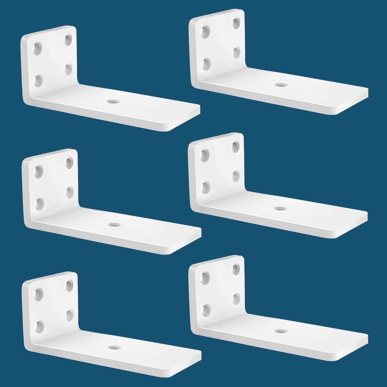 MLOQI 6 Pack Scaffold Board Shelf Brackets Heavy Duty, White Floating Shelf Bracket, 5mm Thick Wall Brackets for Shelves up to 50 KG (White 10cm)