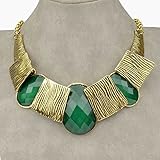 Less Like Gothic Green Resin Cameo Chunky Bib Statement Necklace Pendant