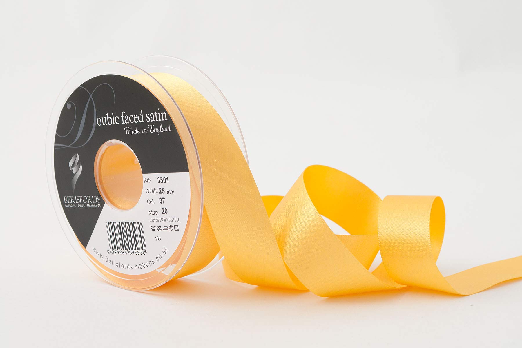 Berisfords Double FACE Poly Satin Ribbon, Gold, 25 mm — image 1