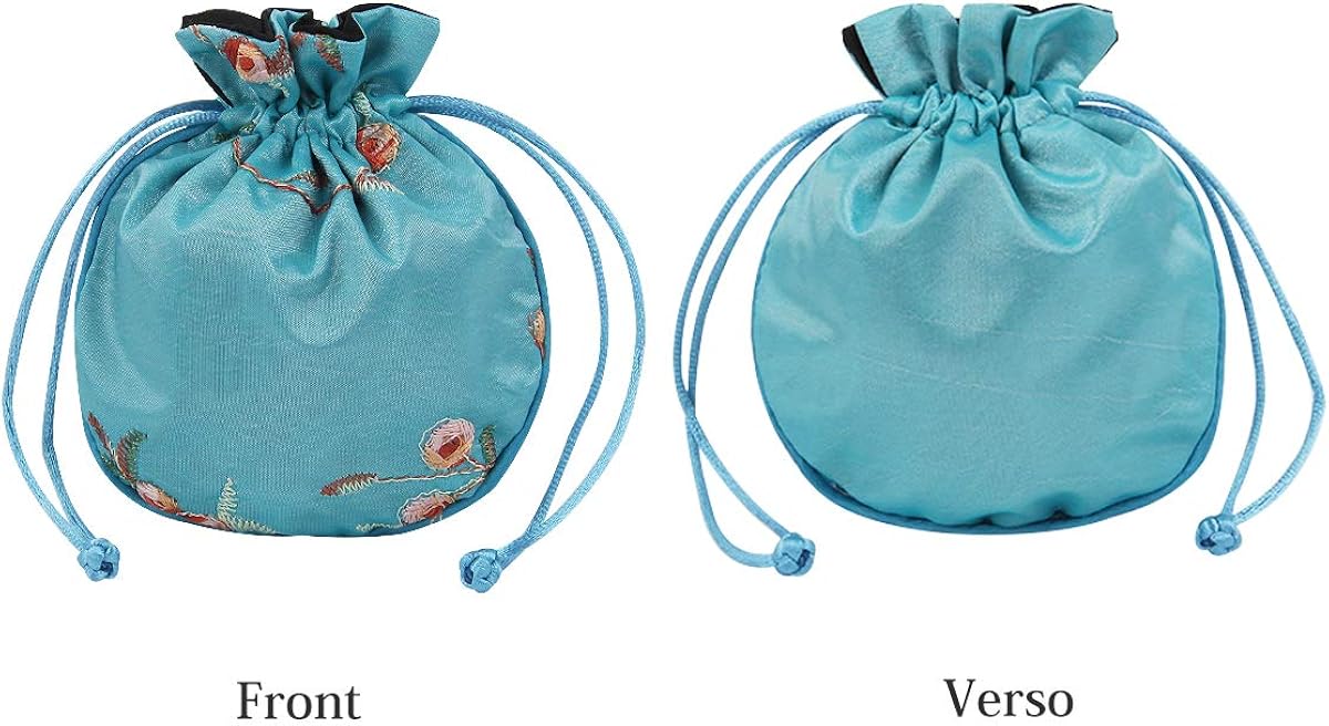 kilofly 12 pc Silk Coin Purse Drawstring Floral Embroidered Jewelry Pouch Bags, Multicolored, 4.3 x 5.1 inch - Image 4