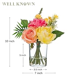 WELL KNOWN Artificial Flowers in Glass Vase, Silk