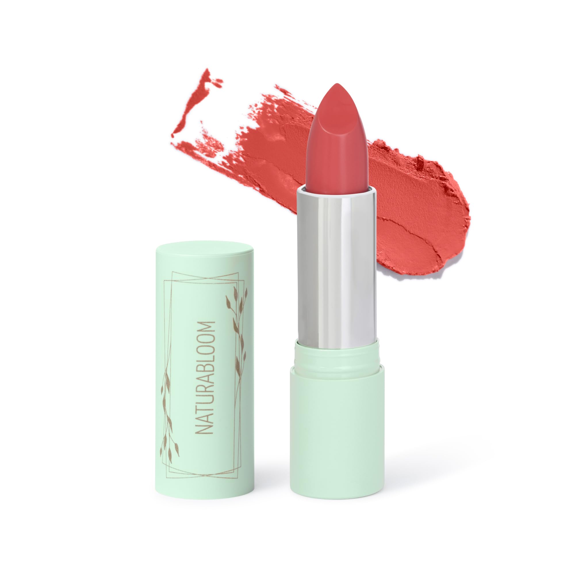 NATURABLOOM Hydrating Lipstick Long Lasting (Coral) - 90% Natural, Vegan Coral Lipstick, Highly-Pigmented, Moisturising, With Natural Oils, Vitamin E and D, Cream Finish Lip Color