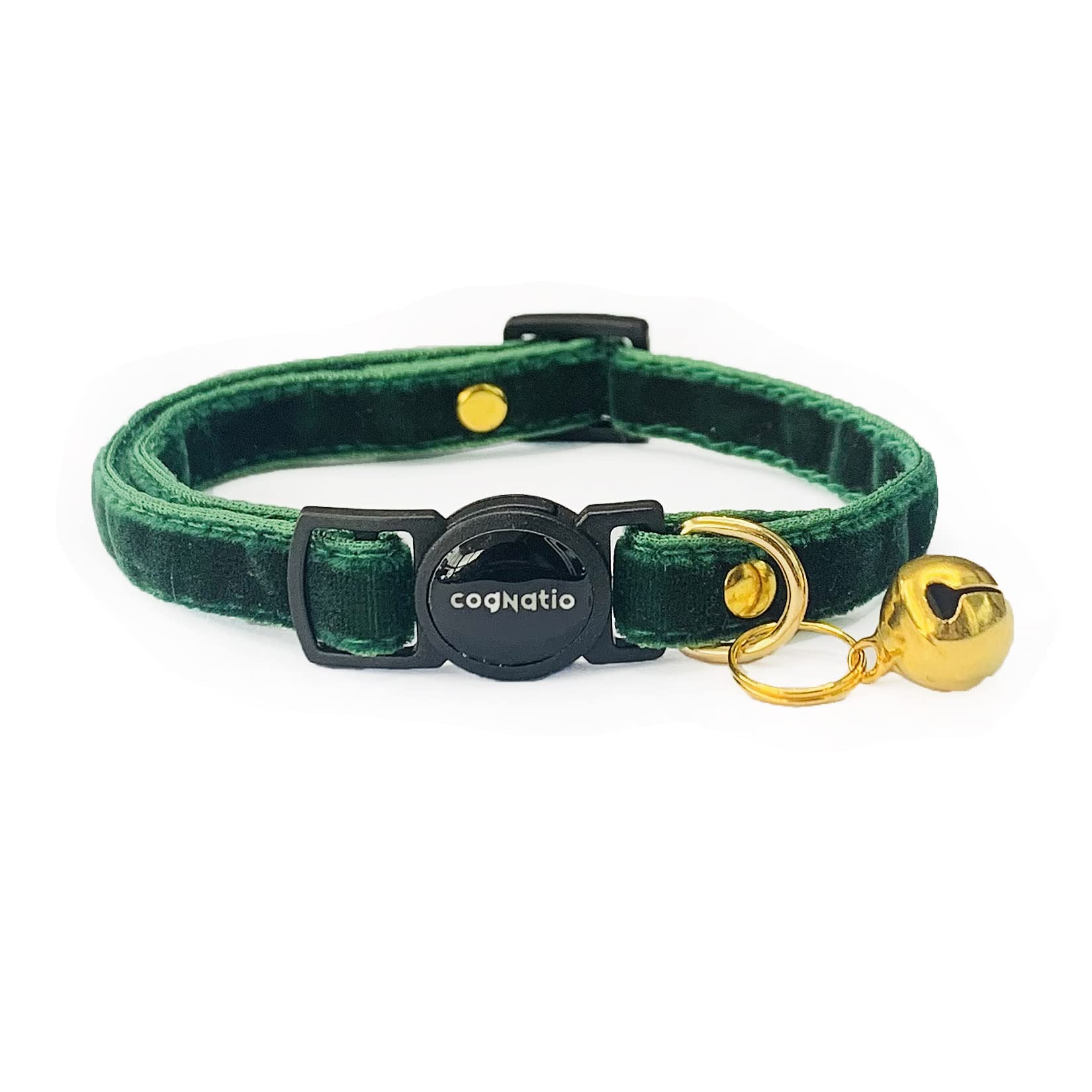 Cognatio Safety Quick Release Cat Collars,Double velvet with bell available in a range colours from velvet ribon,Purfect for your kitty (20-30 cm, Xmas Green)