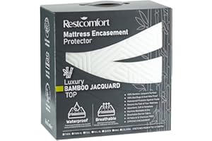 Luxury Bamboo Jacquard Top Zippered Mattress Encasement Protector Hypoallergenic - Dust Mite and Bed Bug and Water Resistant - Rest Comfort (Stretches 9”-15") (Queen)