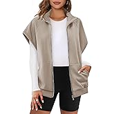 Fisoew Women's Zip Up Sweatshirts Sleeveless Oversized Casual Solid Color Sweatshirt with pockets