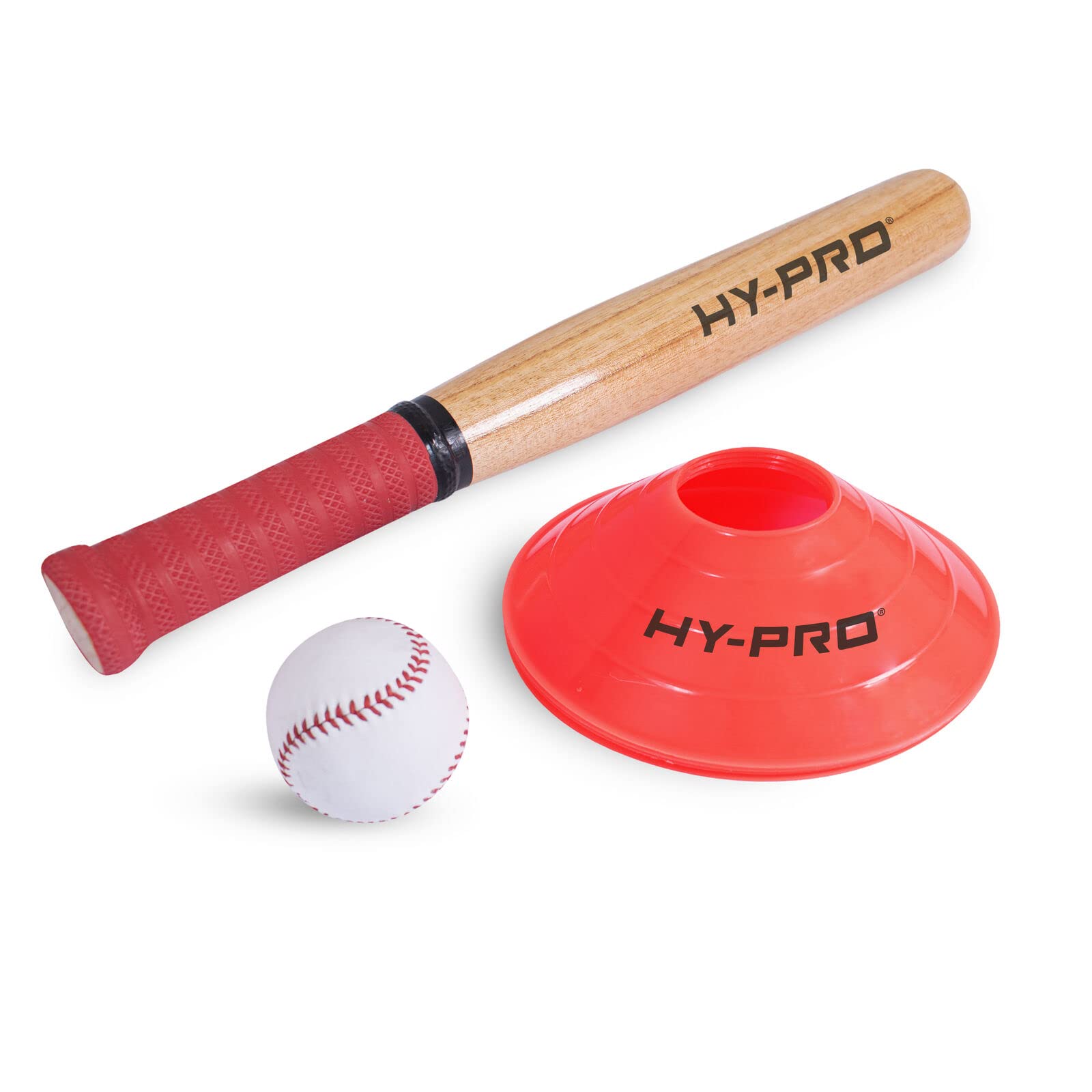 Hy-Pro Baseball Softball Rounders Play Set With 18-Inch Wooden Bat Ball Cones And Carry Bag For Kids And Family Fun