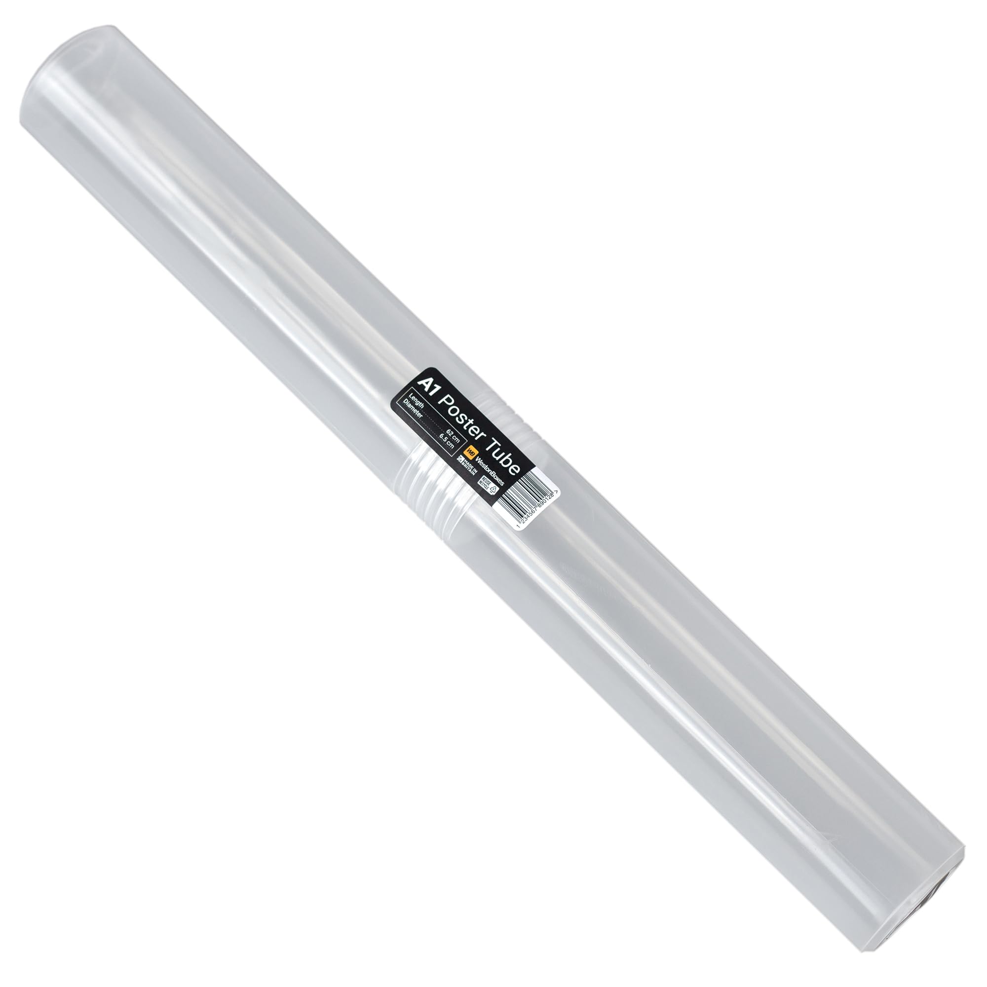 WestonBoxes Storage Tube for Posters, Prints, Drawings & Artwork, Clear Plastic with a 50/50 Screw Split (1, A1, Diameter-65mm / Length-620mm)