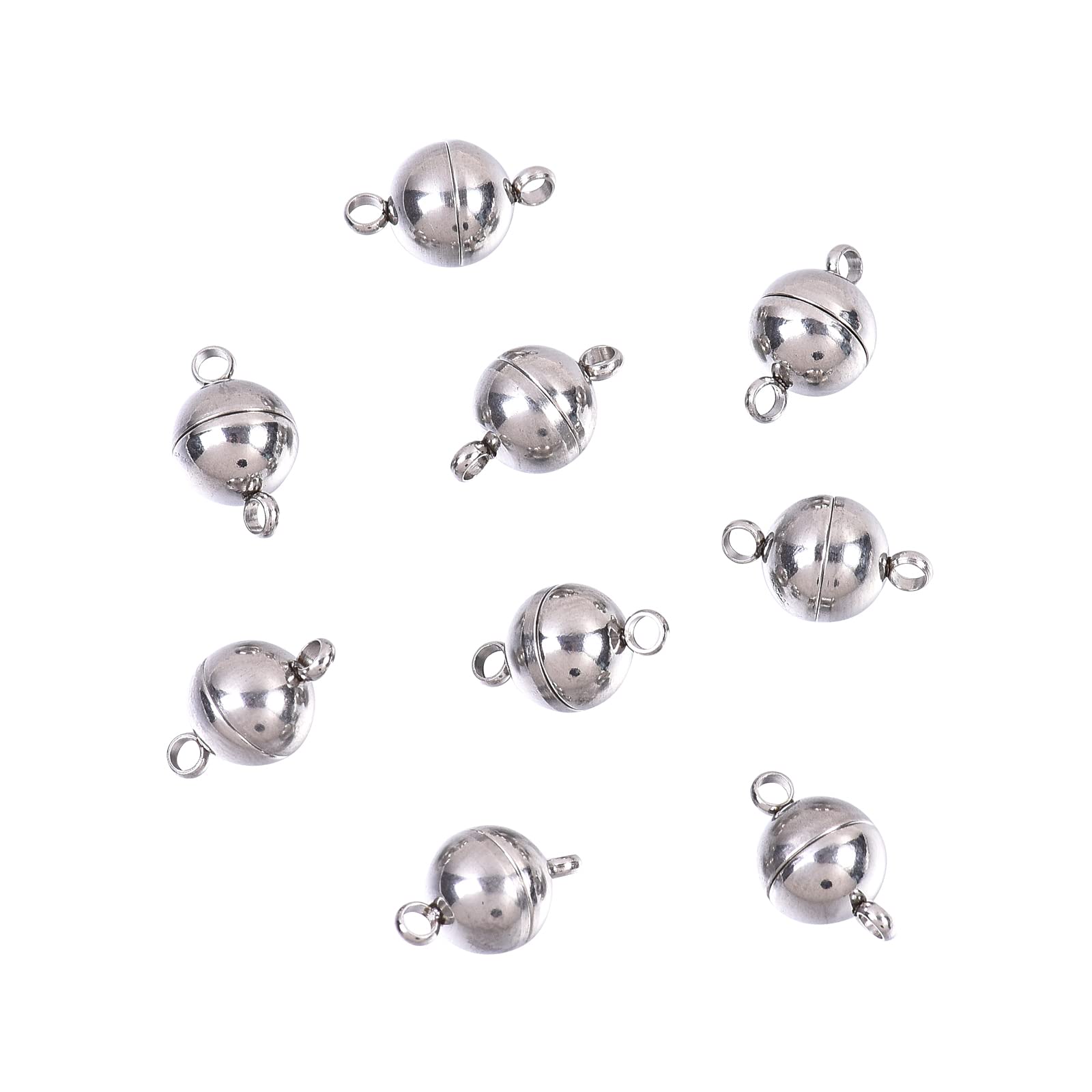 Airssory 20 Pcs 304 Stainless Steel Ball Round Converter Magnetic Clasps Smooth Surface for DIY Craft Making - 14x8mm