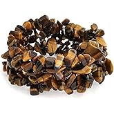 Big Chunky Multi Colors Crystal Purple Brown Tiger Eye Amethyst Pink Quartz Black Onyx Blue Lapis Green Pink Quartz Blue Red Turquoise Gemstone Chips Cluster Statement Wide Bracelet For Women