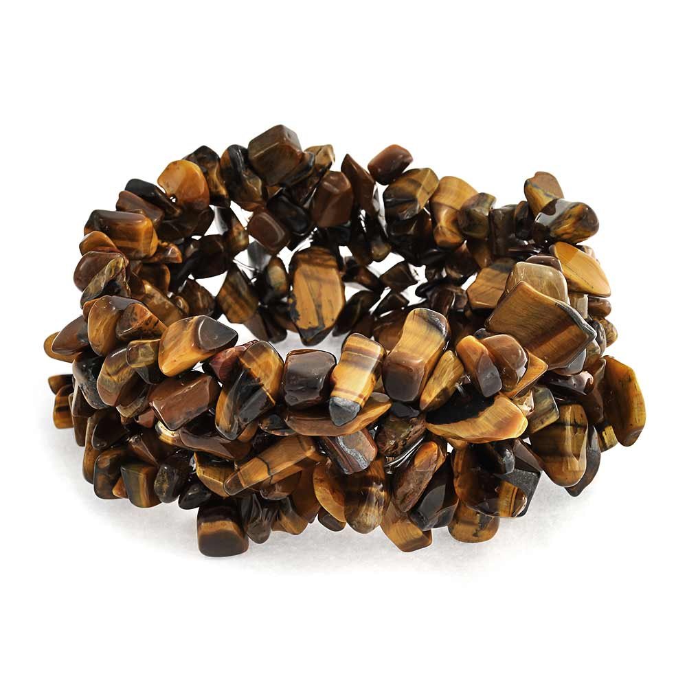 Bling Jewelry Brown Tiger Eye Chip Stone Wide Chunky Cluster Multi Strand Stretch Statement Bracelet For Women