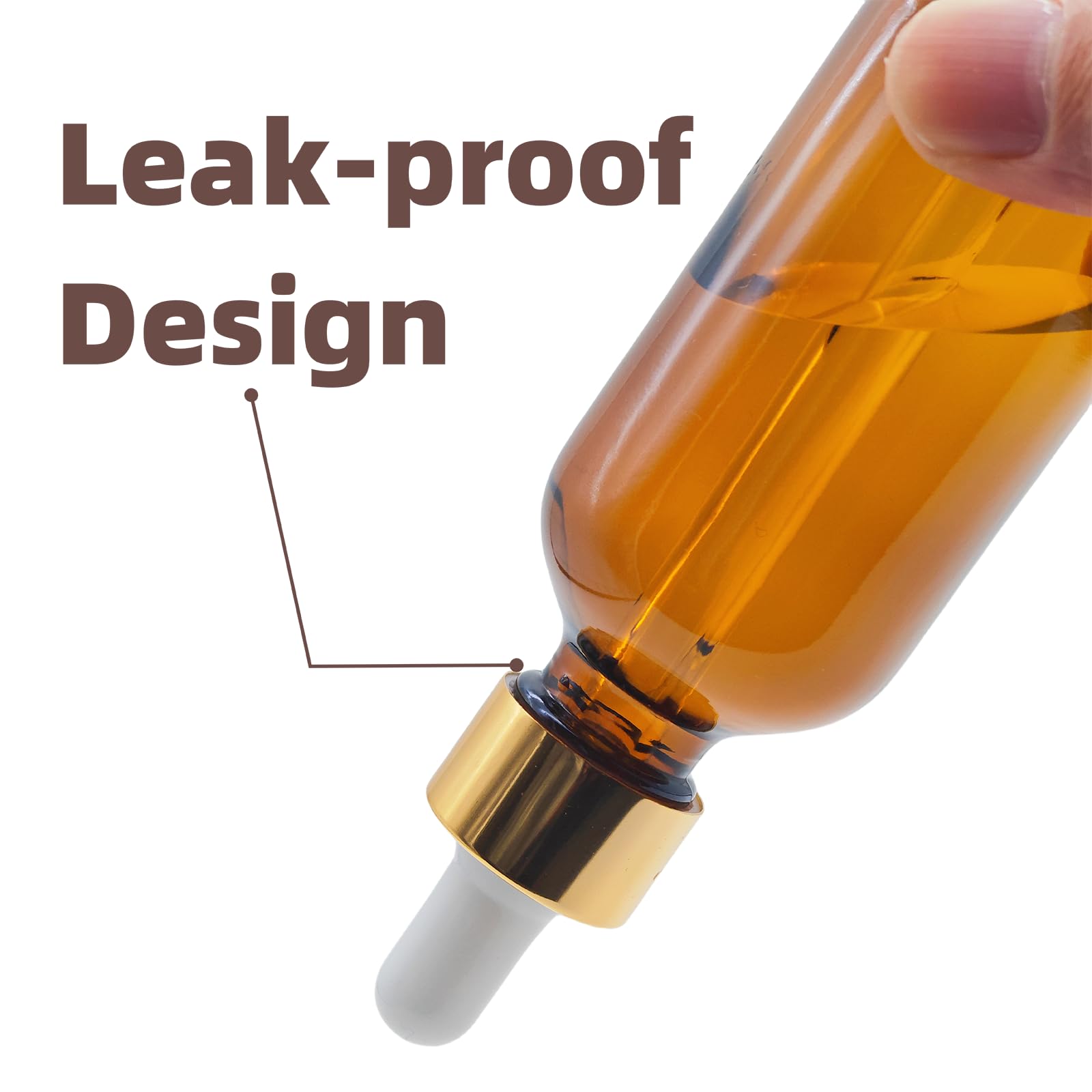 4 PACK 2 oz Amber Glass Dropper Bottle, Golden Cap 60 ml Dropper Bottles, Tincture Bottle for Essential Oils, Liquids - Leakproof Travel Bottles