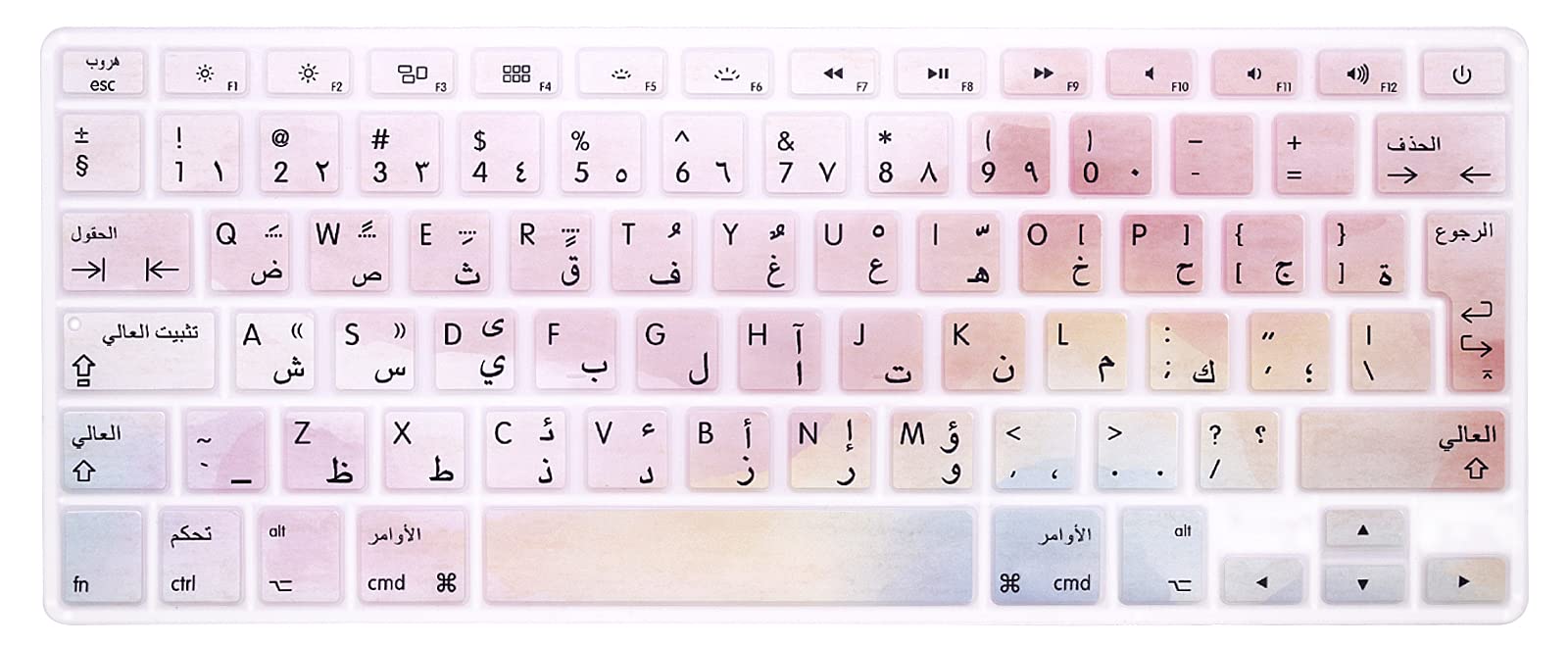 MMDW Arabic QWERTY ISO Keyboard Cover for Macbook Pro 13 Inch,15 Inch (with or without Retina Display,2015 or Older Version) for Macbook Old Air 13 European/ISO Keyboard Layout Silicone Skin,Pink Ink