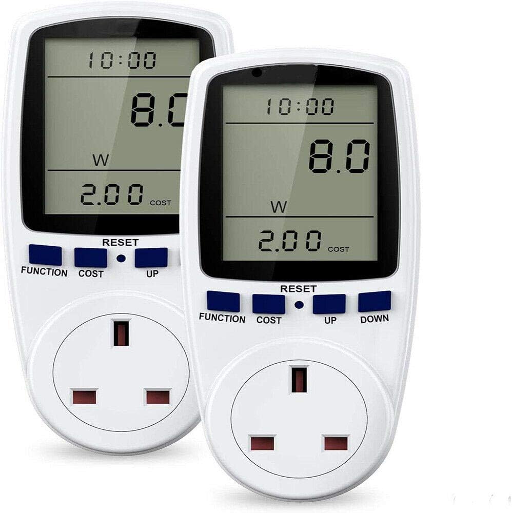 Power Meter UK Plug, LCD Display Energy Monitor, 7 Monitoring Modes for