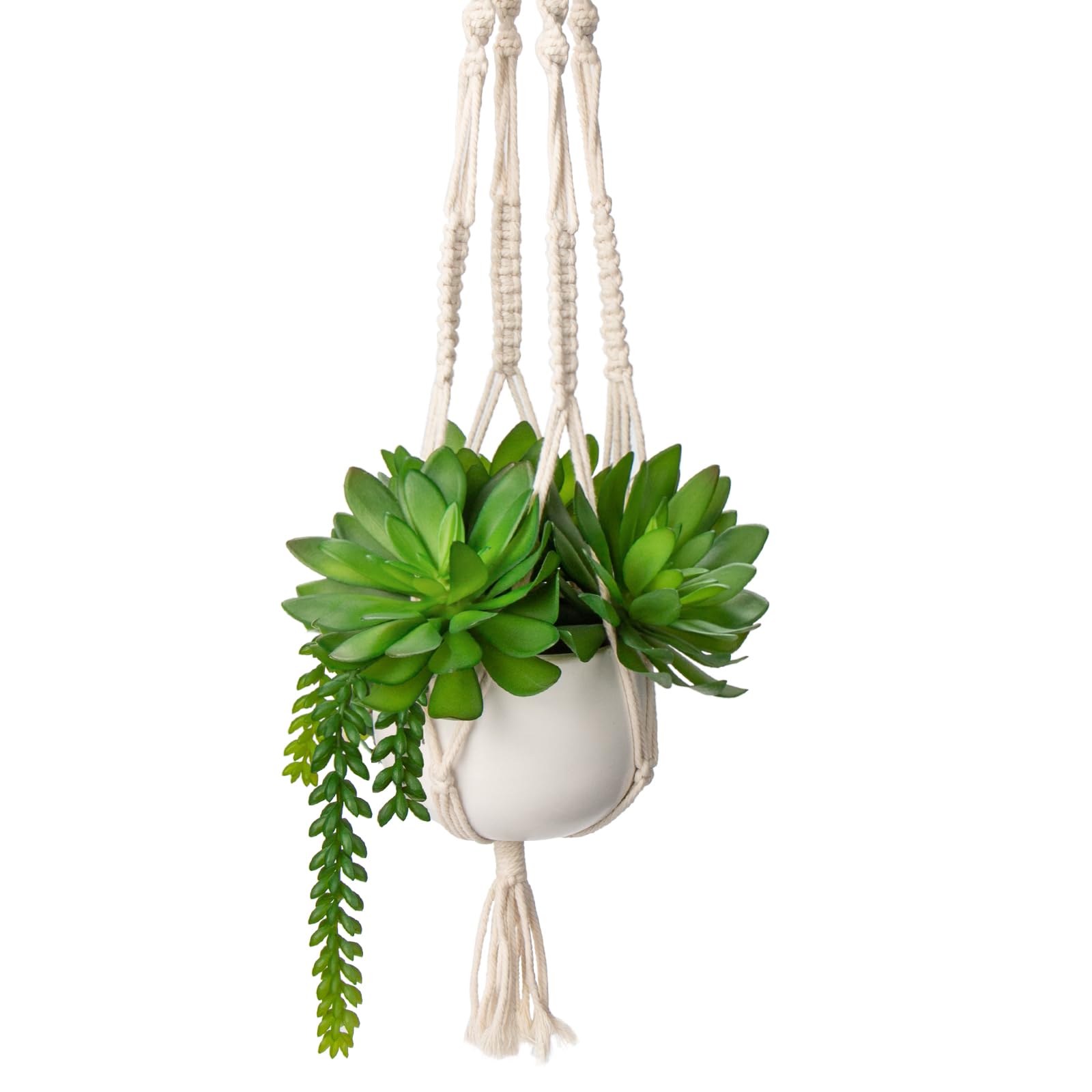 Hollyone Artificial Hanging Plants, Fake Potted Succulents with Cotton Ropes, Faux Trailing Plant Decorative Greenery Indoor Outdoor for Home Decor, Garden, Balcony, Living Room, Kitchen Decorations