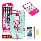 iPhone 6 Plus Case, XIANA Newly Cool Durable PC+TPU Hybrid Slim Back Protective Case Cover Suitable For Apple iPhone 6 Plus(5.5)(Orchid Flowers Pattern) with Stylus, Screen Protector and Cleaning Cloth-(Rose Red)