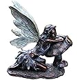 Fairy on Mushroom Bronze Finish 17" Resin Stone Garden Statue Figurine