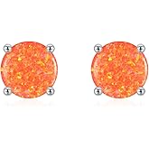 925 Sterling Silver Hypoallergenic Opal Stud Earrings, Opal October Birthstone Earrings for Women