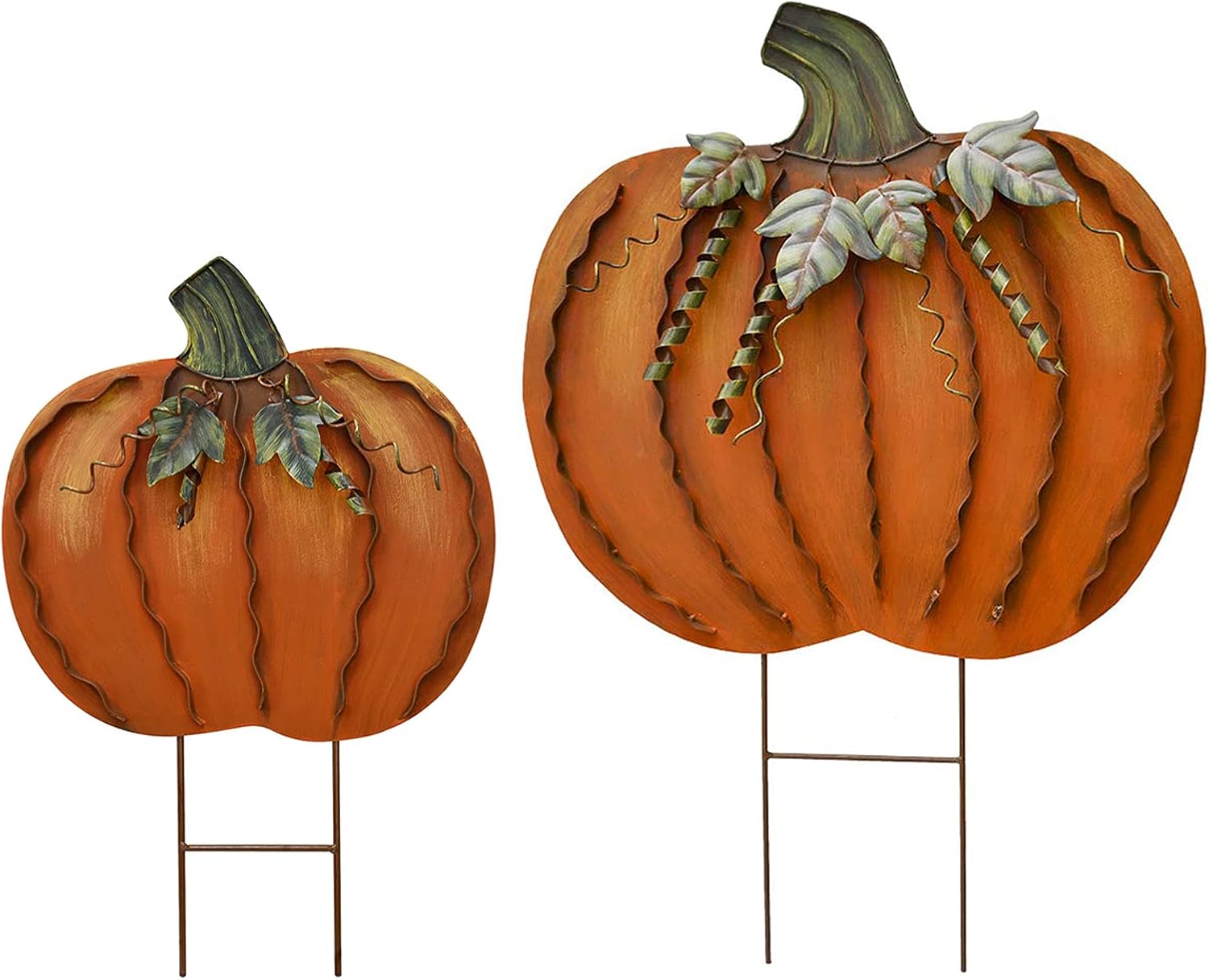 Decorative Garden Stakes - Linfevisi Metal Pumpkin Stakes Yard Signs Decorative Garden Stake Fall Decor Pumpkins Lawn Stakes Ornaments Outdoor Fall Garden Decor Fall Yard Decorations Autumn Harvest Thanksgiving Halloween 2 Set