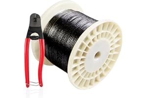 Gmatrix 250ft Black Wire Rope 1/8" T316 Marine Grade Stainless Steel Cable 7 × 7 Strands for Stair Fence Deck Cable Railing System, Includes a Steel Cable Cutter