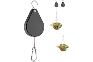 WROSWT Upgraded Retractable Plant Hanger,Plant Pulleys for Hanging Plants,Easy to Raise and Lower,Auto Lock,Heavy Duty, Adjustable Hook for Flower Pots,Birds Feeder (1 Pack, Black)