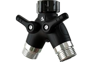 DBR Tech® Garden Hose Splitter 2 Way Heavy Duty | Faucet Adapter with Long Handle, Outdoor Water Spigot Hose Bib Y Wye Splitter, Dual Outlet Shut Off Valve Hose Connector, Leak Free
