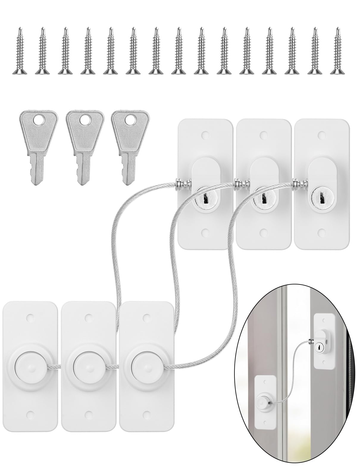 Bohoray 3 Pcs Window Restrictors for Upvc No Drilling,Window Locks for Upvc Windows,Window Locks Child Safety,Window Safety Locks with Screws Keys for Baby Child Children Pet Safety(White)