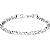 TRUMIUM Silver Plated Link Chain Bracelets for Men Women 5mm Franco Square Box Link Chain Men's Bracelet Length 7-9inches