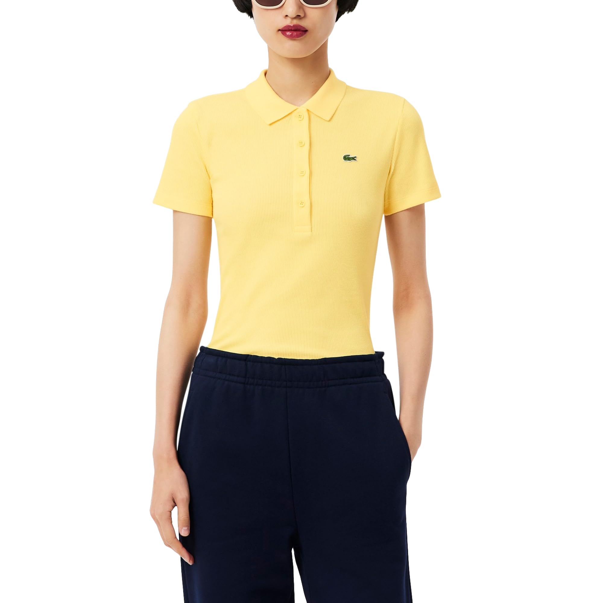 Lacoste Women’s Slim Fit L.12.D Ribbed Cotton Polo Shirt, Yellow, 2