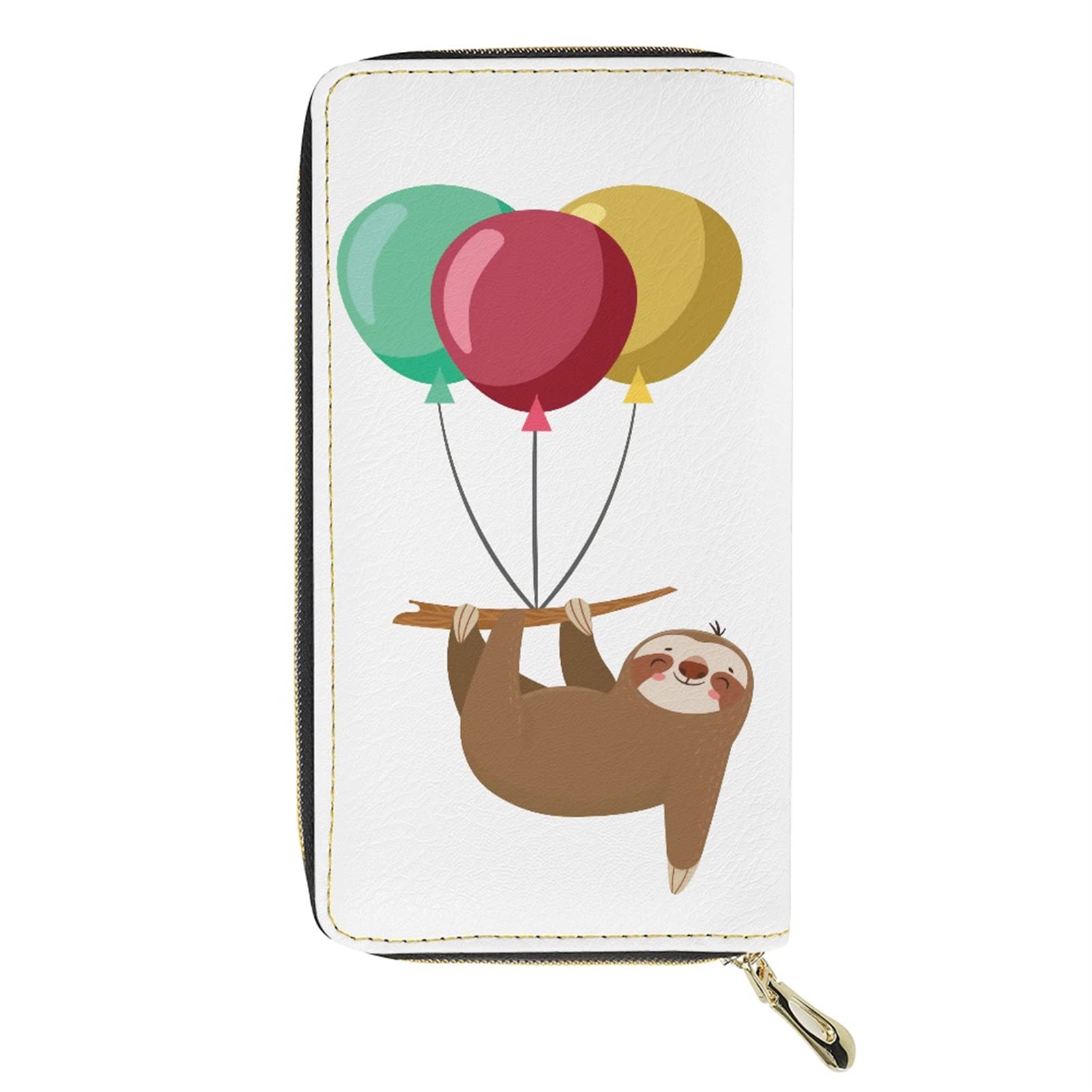 Dolyues Cute Cartoon Sloth Balloon Pattern Ladies Wallet with Coin Pocket Casual Large Capacity Zipper Long Pu Leather Purse