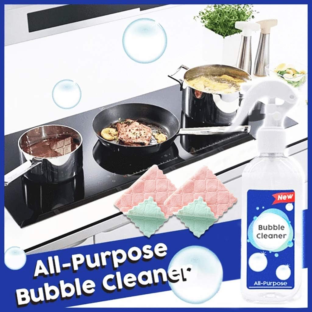 Multi-Surface Cleaner，Kitchen Grease Cleaner Multi-Purpose Foam Cleaner All-Purpose Bubble Cleaner，Removes Grease Grime Baked on Food，Non-Toxic & Grease-Free (1 Pcs Cleaner + 2 Pcs Cleaning Towel)