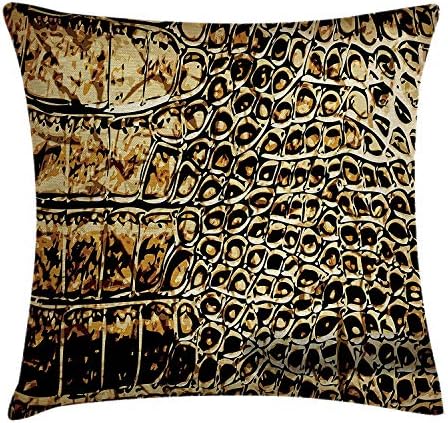 Animal Decor Throw Pillow Cushion Cover by, Abstract Art Style Leather Background with Golden Effect Pattern Print, Decorative Square Accent Pillow Case, 18 X 18 Inches, Brown and Black