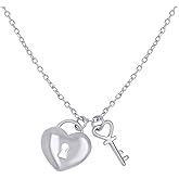 Jewels By Lux Sterling Silver Womens Heart Lock & Key Necklace