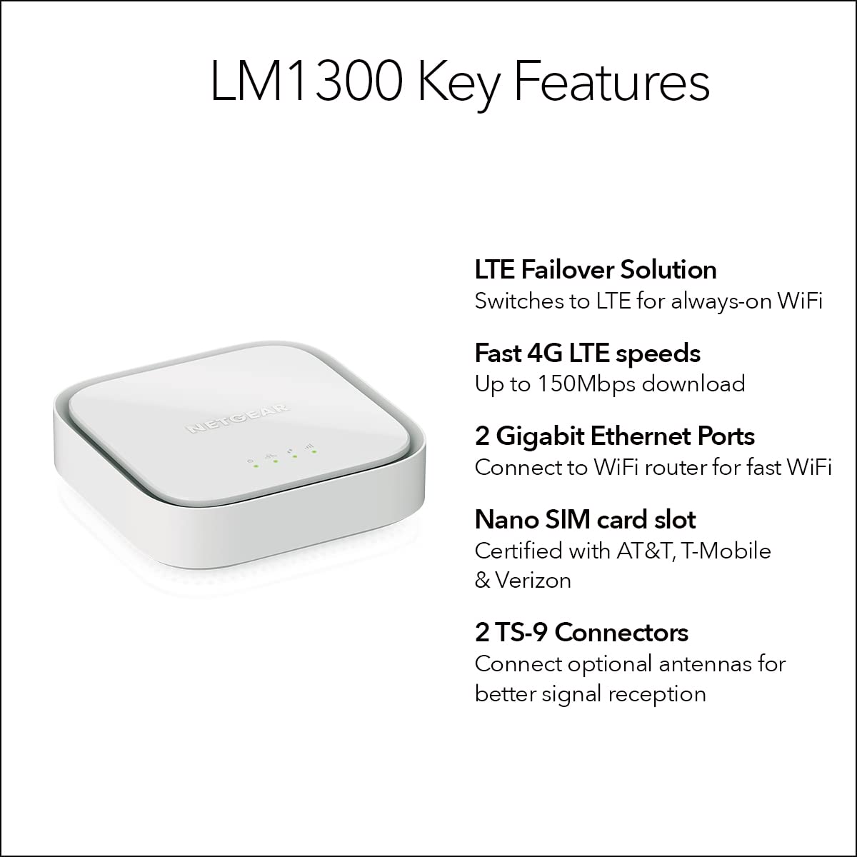 NETGEAR 4G LTE Broadband Modem (LM1300) – Use LTE as a Primary Internet Connection or Failover Solution for Always-On WiFi, Certified with AT&T, T-Mobile, & Verizon