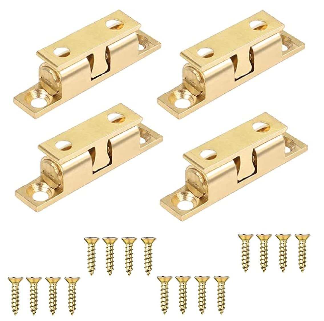 TERF® Heavy Duty Polished Brass Double Ball Catch 50mm Tension Catch Latch Furniture Lock With Fixing Screw for Cabinet Kitchen Bathroom Cupboards Wardrobes Drawer - Pack of 4