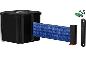 Visiontron WM412 Retractable Belt Wall Mounted Smooth Black Crowd Control Barrier and Receiving End, 20' Blue Belt
