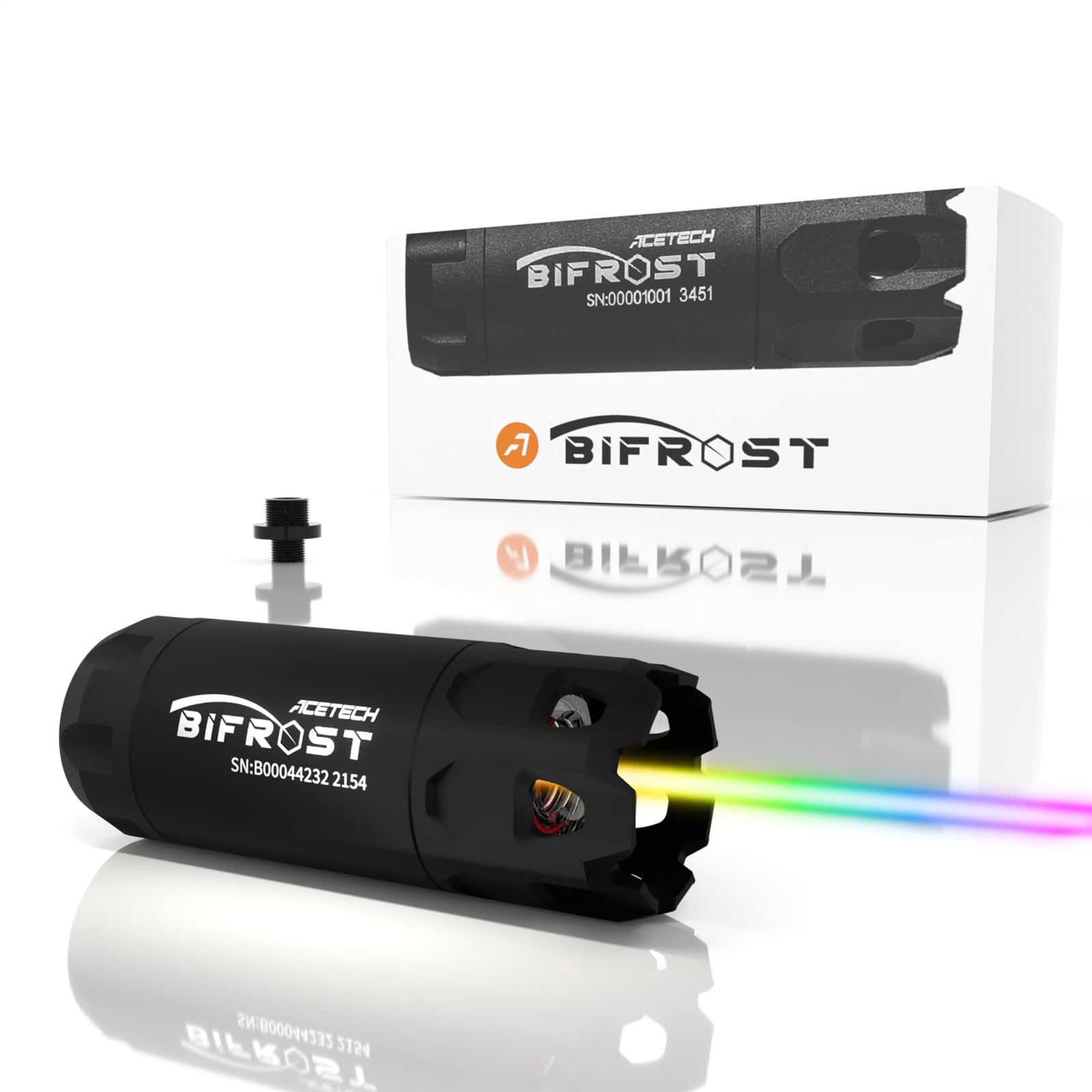 ACETECH Airsoft Pistol/Riffle Tracer Unit Bifrost/Brighter CS/Blaster 14mm CCW Negative Thread M14- to M11+ Green/Gel BBS LED RGB/Flare/Beam Lighting Effect (Bifrost Black - RGB Tracer)