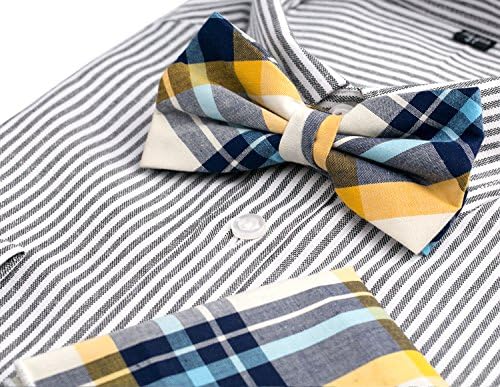 OUMUS Cotton Ajustable Tuxedo Handmade Bow Tie & Handkerchief Set