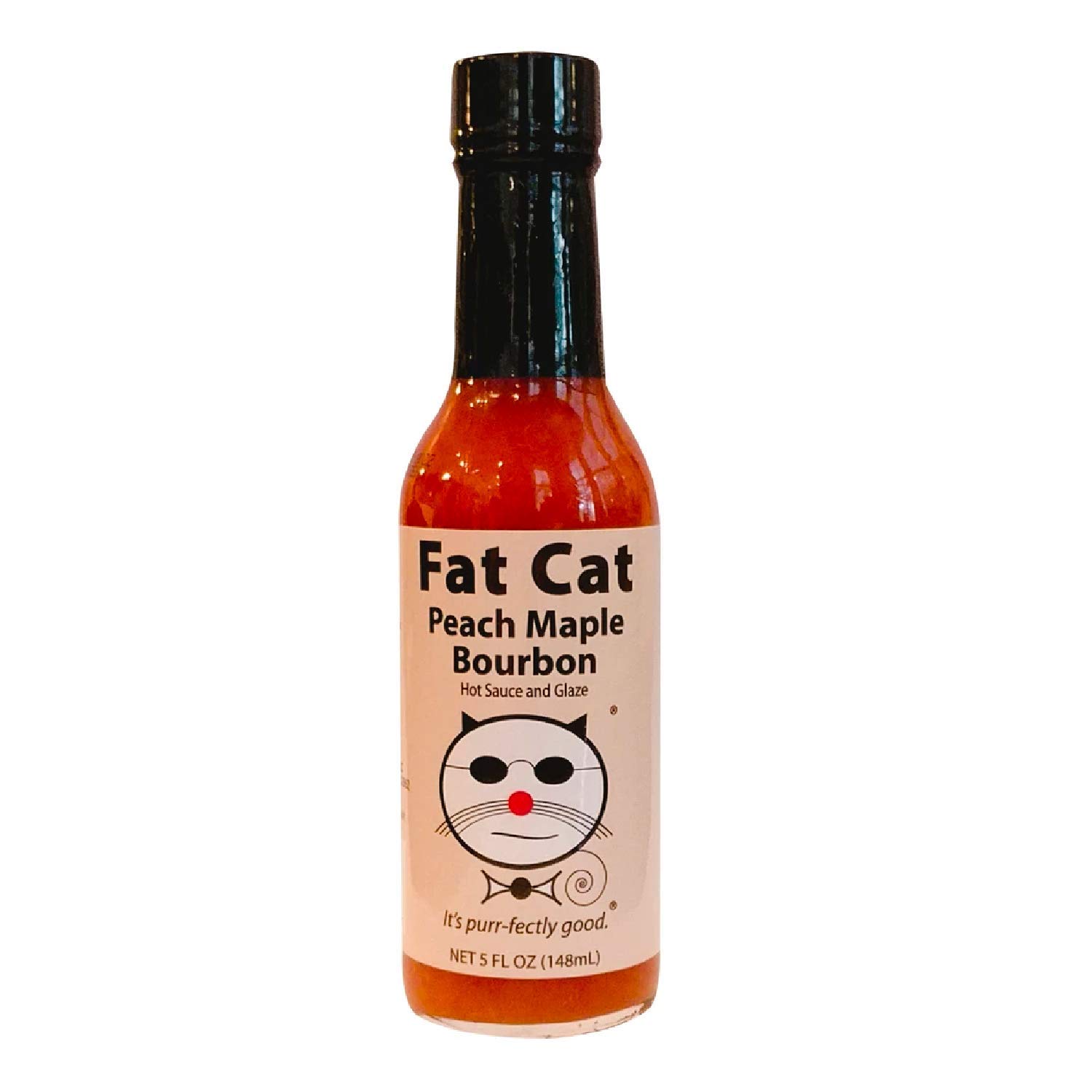 Peach Maple Bourbon Hot Sauce and Glaze by Fat Cat Gourmet, Medium Heat, Preservative-Free, Gluten-Free, One 5 oz. glass bottle