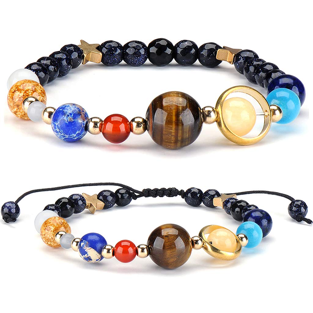 2 X Galaxy Solar System Bracelet Universe Nine Planets Star Natural Stone Beads Bracelets Bangles Adjustable Bracelets Bangles