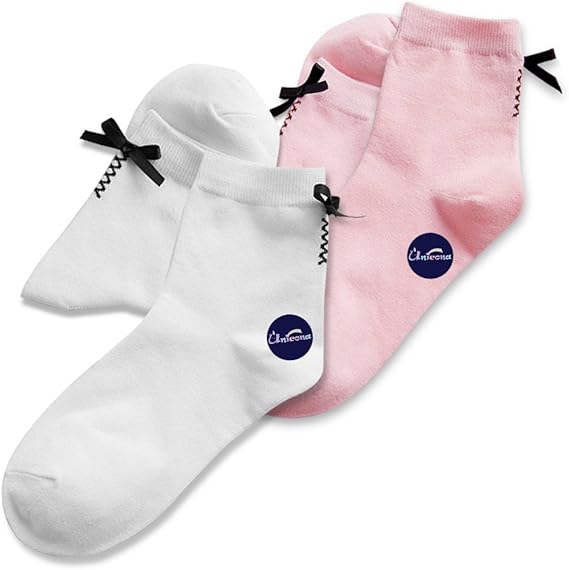 Amazon Unicona レディース ソックス リボンソックス ホワイト ピンクセットかわいい リボン靴下 2個セット ホワイト ピンク ソックス 通販