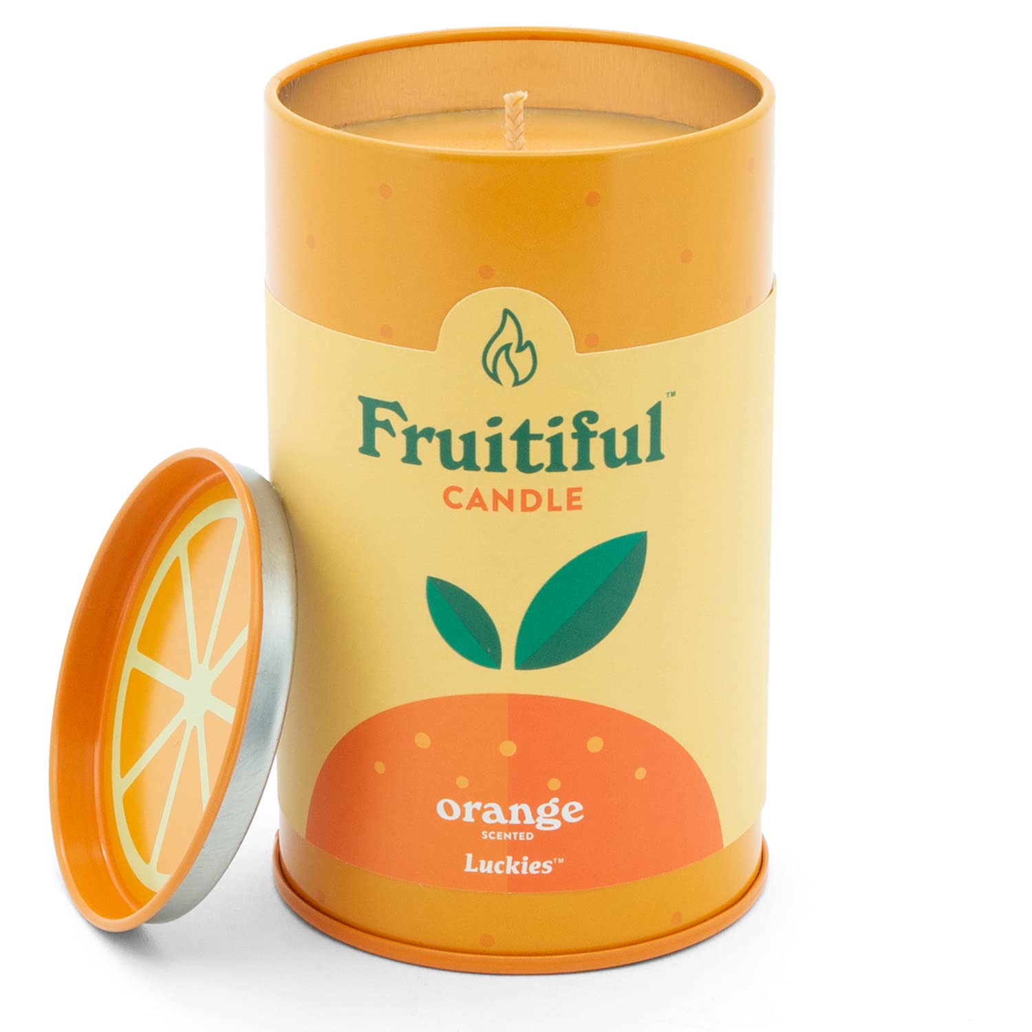 Luckies of London Fruit-Scented Fruitiful Candles | Aromatic Soy Candles in Vibrant, Fruity Tins | Scented Candle with Long Burn Time | Orange