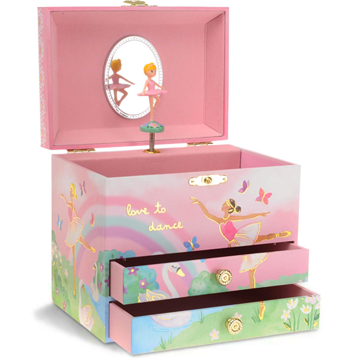 Jewelkeeper Ballerina Jewellery Box for Girls - Elegant Design Girls Jewellery Box (15 x 10.8 x 8.6 cm) with Two Drawers and Twirling Ballerina Figurineand Stylish Key Lock