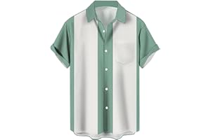 Men's Retro Bowling Shirts Hawaiian Beach Shirt Vintage Printed Chest Pocket Shirt Short Sleeve Casual Button Down