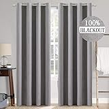 MIULEE Linen Texture Curtains for Bedroom Solid 100% Blackout Thermal Insulated Grey Curtains Grommet Room Darkening Curtains