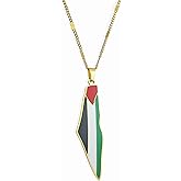 Palestine Pendant Map Necklace - Stainless Steel Silver Gold Plated Palestinian Flag Necklace Jewelry Gifts for Men Women