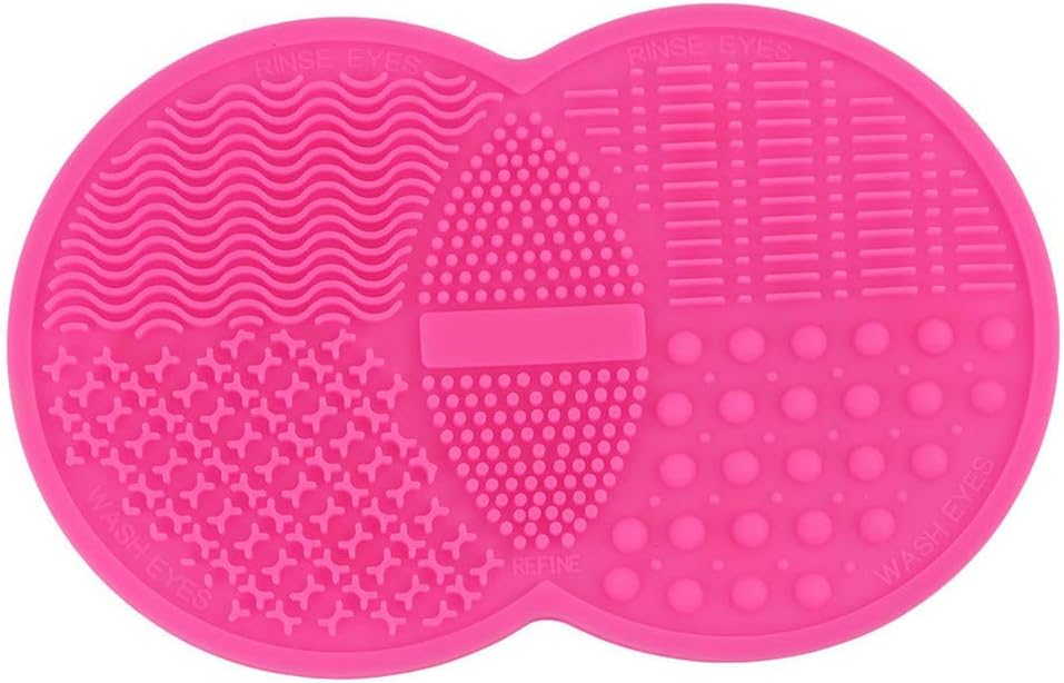 GOMYIE Brush Cleaning Mat Silicone Makeup Cleaning Brush Scrubber Mat Portable Washing Tool Cosmetic Brush Cleaner For Valentines Day(Pink)