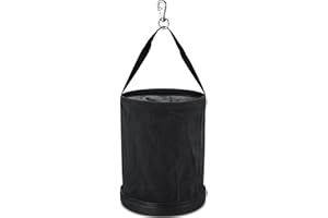 SilTriangle 1 Pack Utility Canvas Tool Bucket 15 x 12 All Purpose Canvas Bucket Bag, Truck Tool Organizer with Plastic Bottom Metal Hook for Store Work Accessory, Load Capacity up to 150 Lbs (Black)