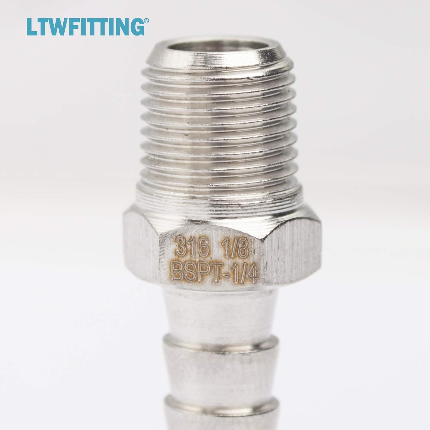 LTWFITTING Stainless Steel 316 Barbed Fitting Connector 1/8" Male BSPT x 1/4"(6mm) Hose Barb Fuel Gas Water (Pack of 5) - Image 5